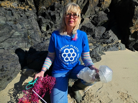 Delia Webb, Cornish Plastic Pollution Coalition co-founder and coordinator, on a beach clean
