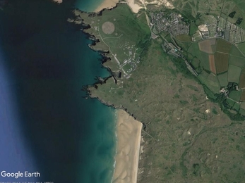 Google Earth image of Penhale taken in 2021 showing the extent of vegetation cover and the lack of bare sand habitat available in the dunes
