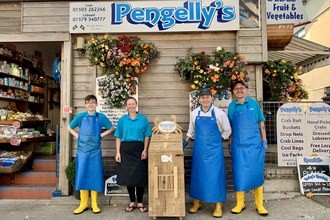 Staff from Pengelley's Fishmongers with their prototype crab line recycling station