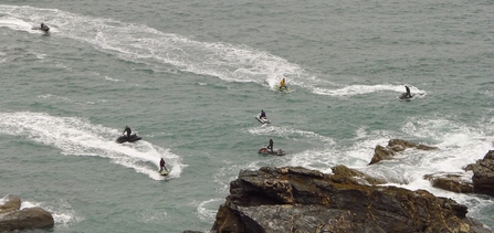 Jet skis disturbing seals in a quiet Cornish cove, Image by Cornwall Seal Group Research Trust