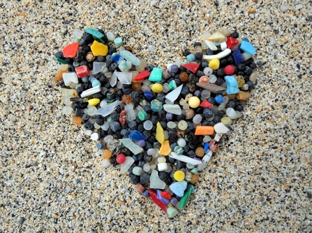 A microplastics heart for Cornwall Wildlife Trust's Love Your Beach Week 2023, Image by the Cornish Plastic Pollution Coalition