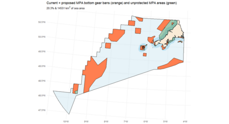 Map showing the current and proposed MPA bottom gear bans and unprotected MPA areas